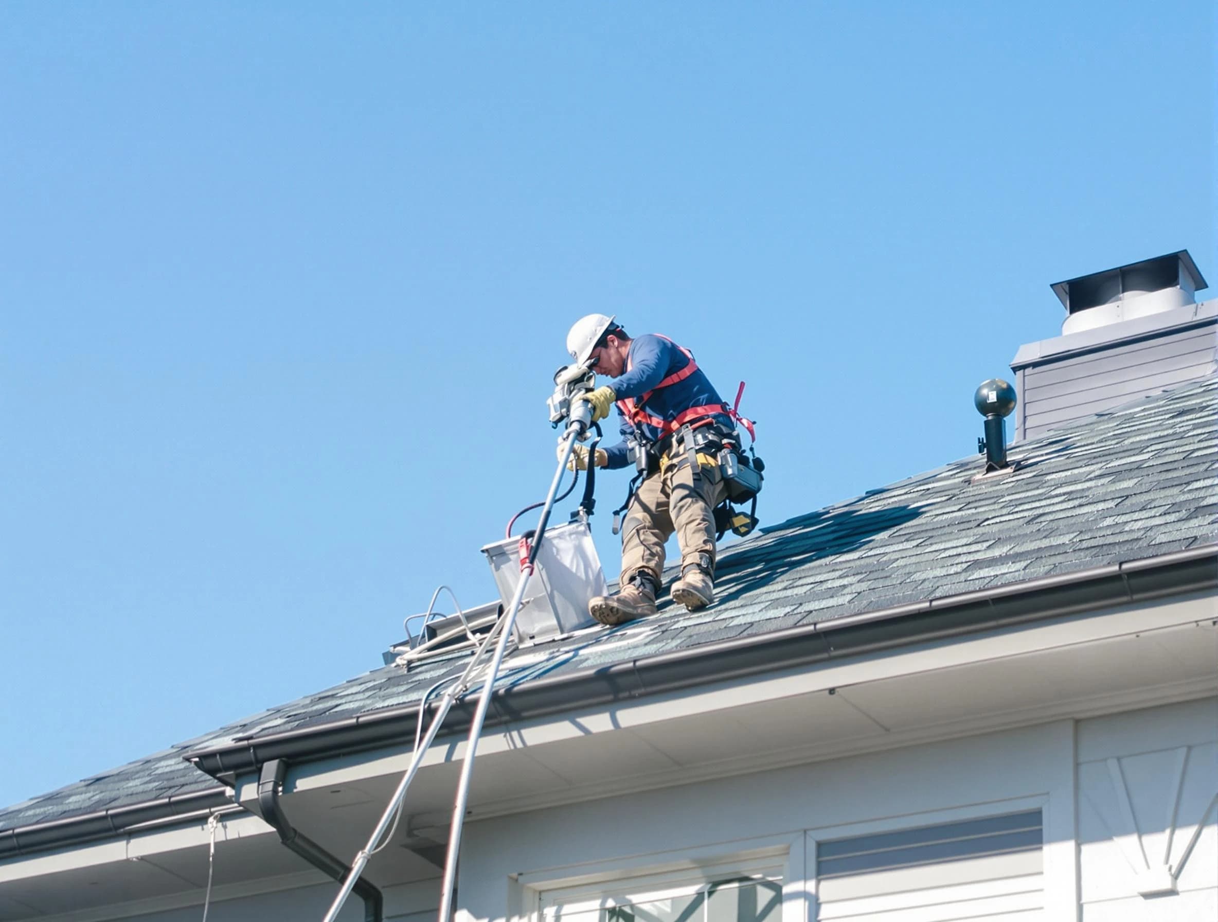 South Valley Dryer Vent Cleaning certified technician cleaning a roof-mounted dryer vent system in South Valley
