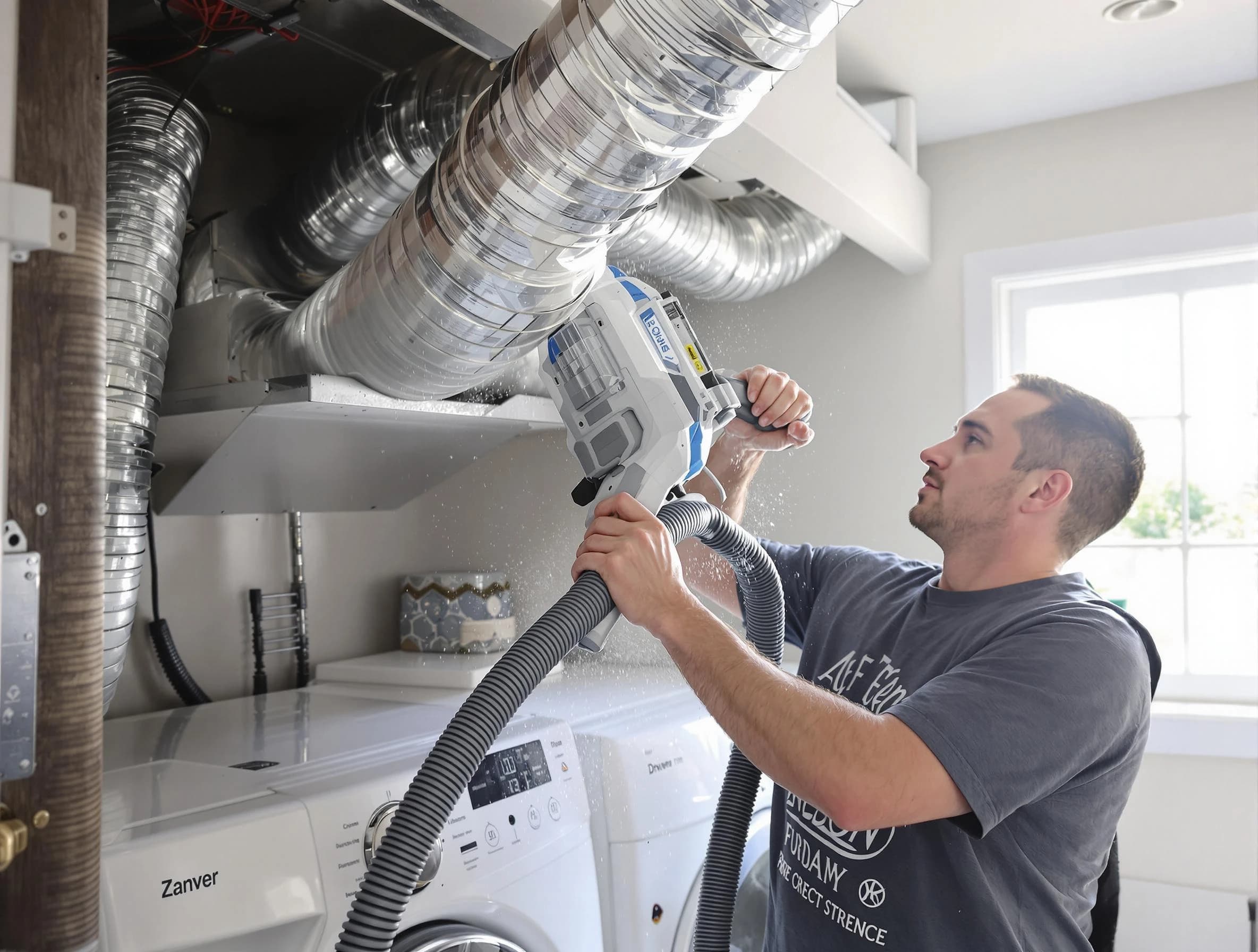 South Valley Dryer Vent Cleaning specialist cleaning deep within a dryer vent duct system in South Valley