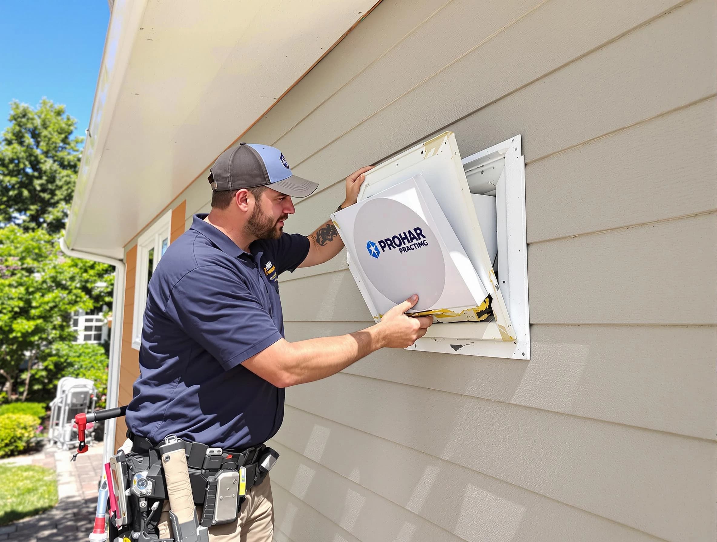 South Valley Dryer Vent Cleaning technician installing a new protective dryer vent cover on a home in South Valley