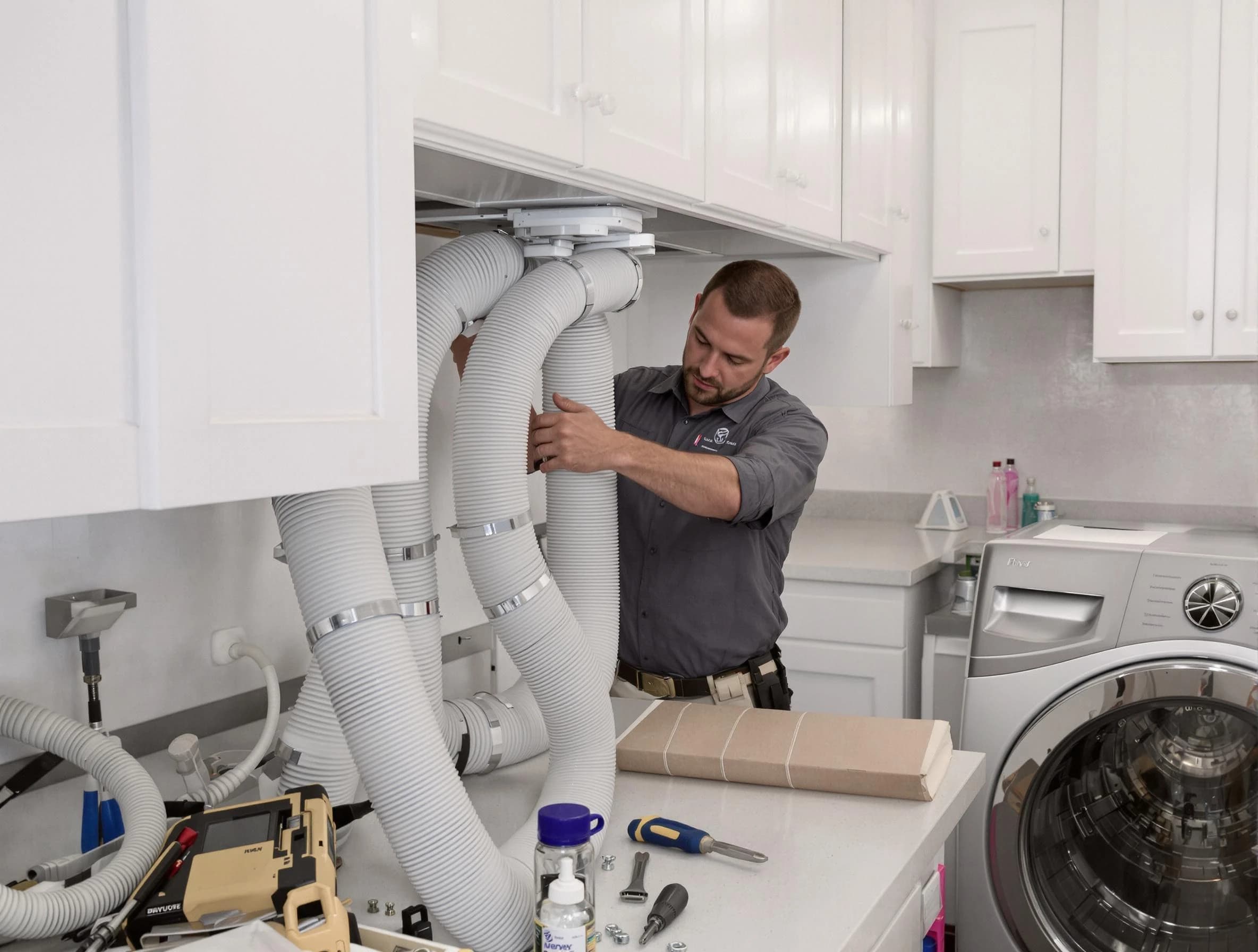 South Valley Dryer Vent Cleaning technician installing a new professional-grade dryer vent hose in South Valley