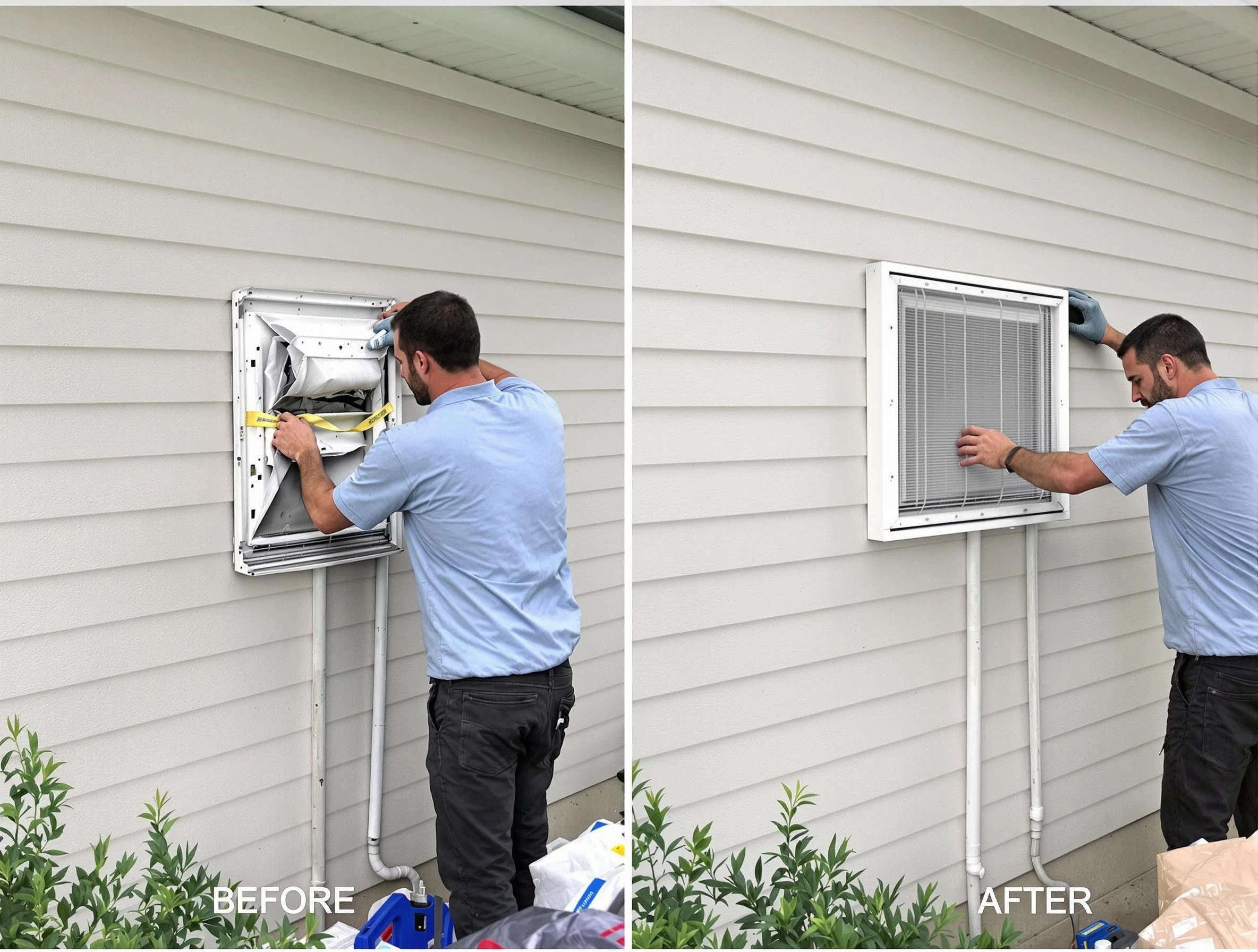 South Valley Dryer Vent Cleaning technician installing high-quality dryer vent cover at a residential property in South Valley